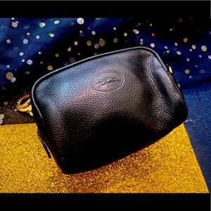 LONGCHAMP VTG 90’s BLACK GOLD LEATHER COIN POUCHETTE Wallet Bag RARE GORG